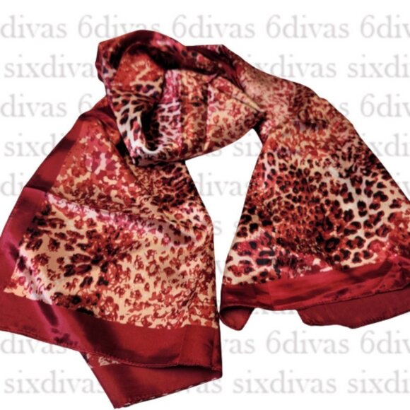 NEW Maroon Red Animal Print Long Rectangular Scarf - Picture 2 of 7